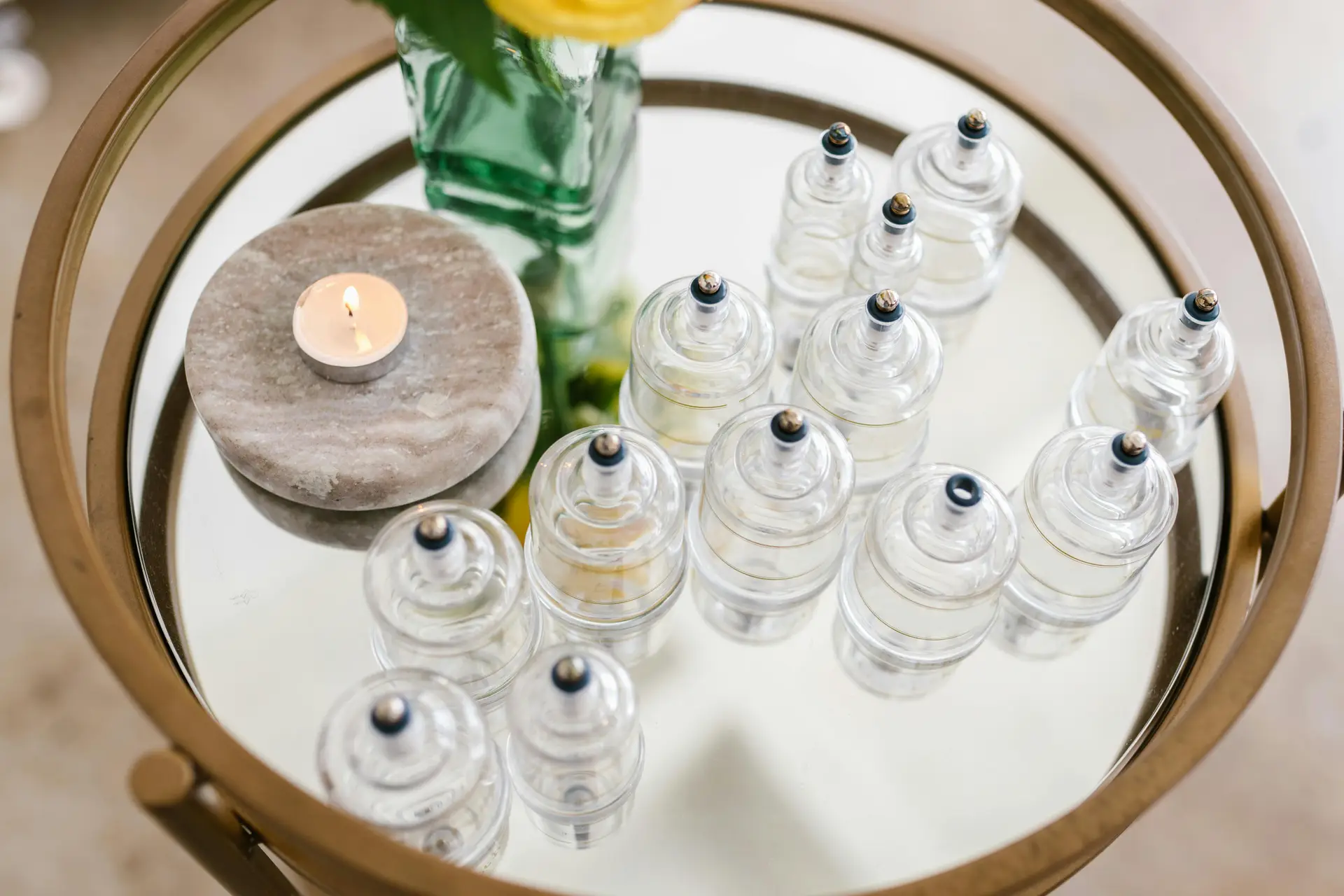 Clear Glass Cups on Glass Table